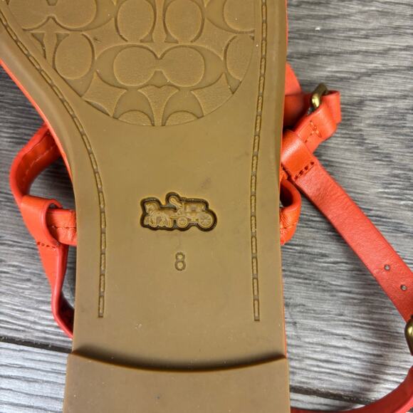 Coach Jeri Thong Sandals Women's Size 8 Orange Leather Logo Flats G4910 - Picture 13 of 16